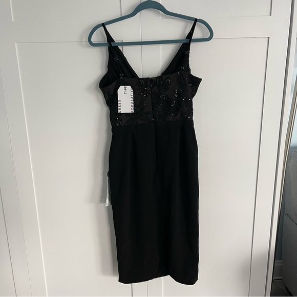 🥒 Dress the Population Giulia Black Lace Sequin Cocktail Mini Midi LBD Dress M - Picture 4 of 13